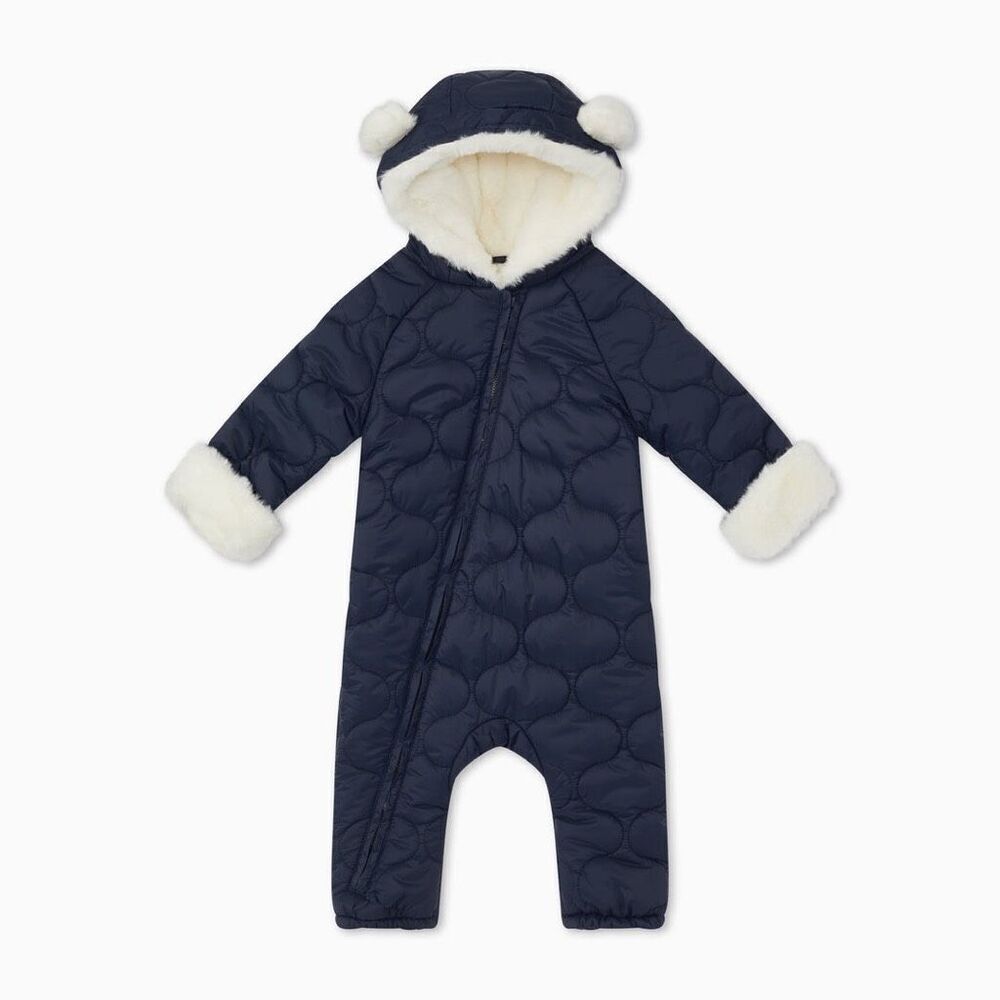 NWT Mori Baby Recycled Waterproof Quilted Pramsuit - Navy - 0-3M